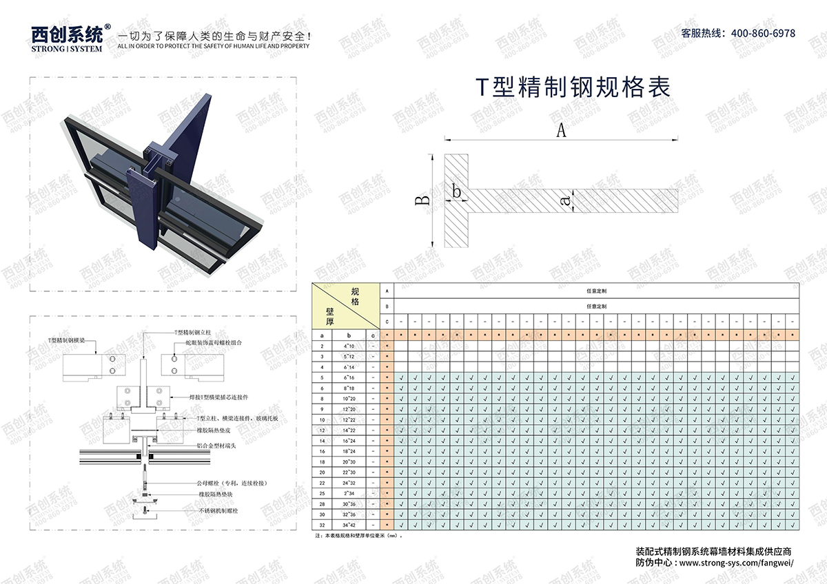 西创系统-T型精致钢型材规格表