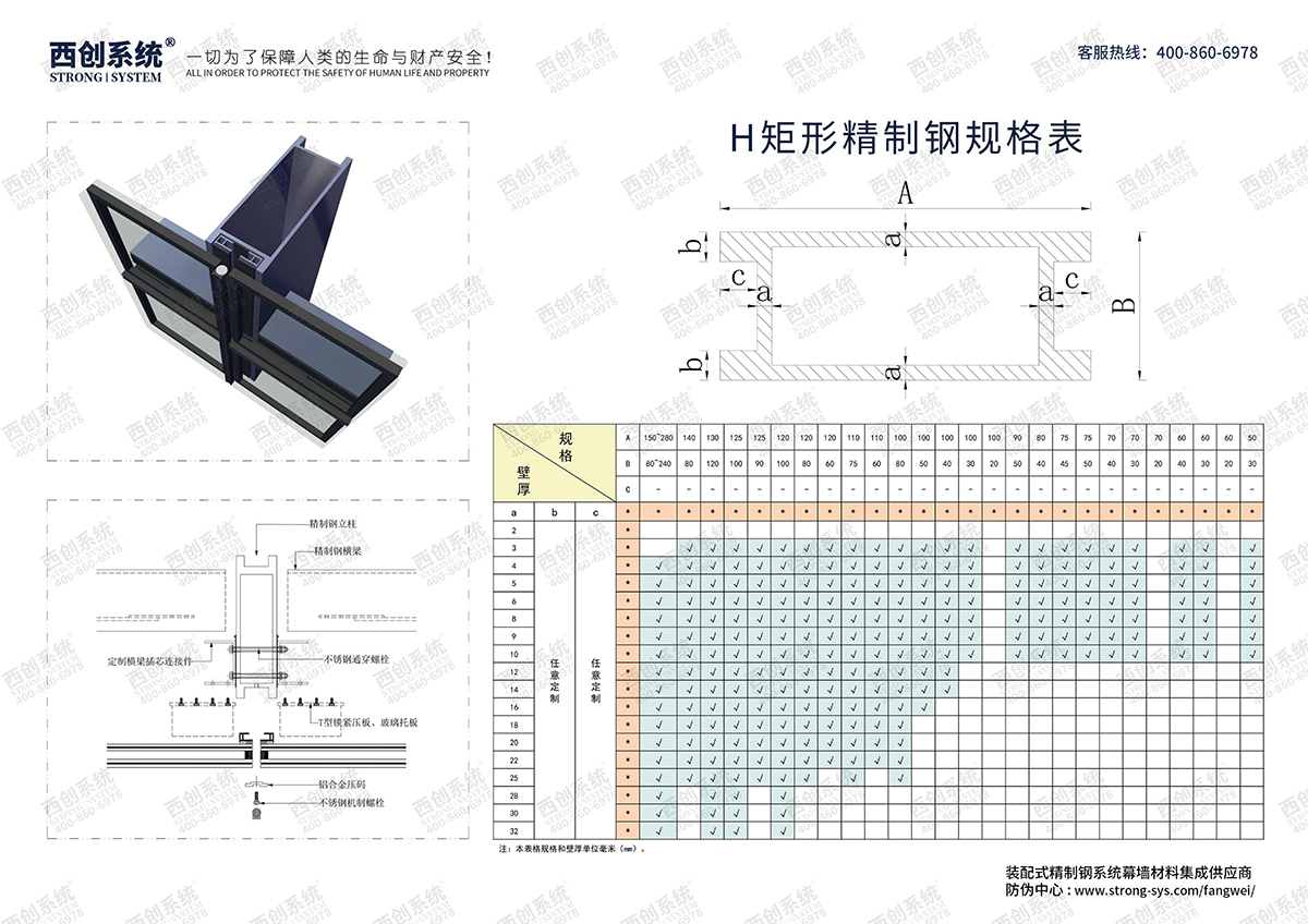 西创系统-H矩形精致钢型材规格表