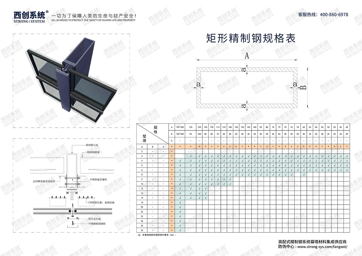 西创系统-矩形精致钢型材规格表