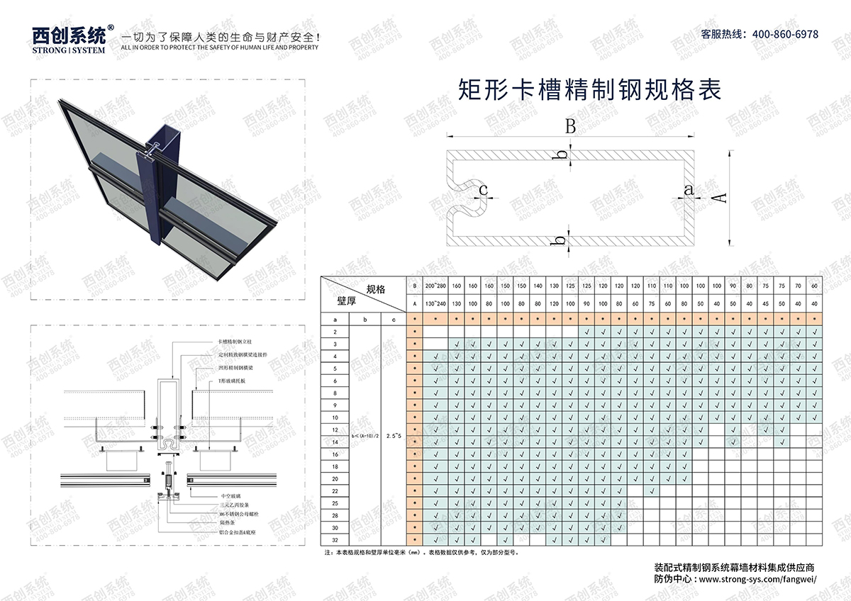 西创系统-矩形卡槽精制钢型材规格表