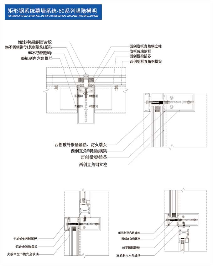 矩形钢系统幕墙系统-60系列竖隐横明(图1)