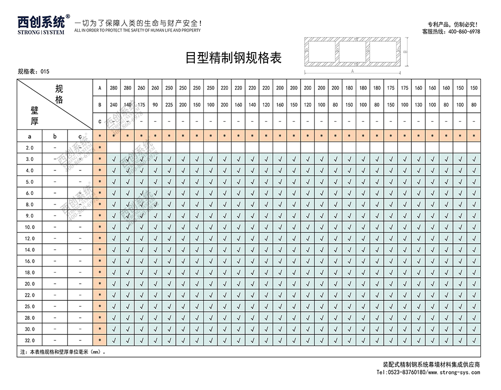 《最新规格型号一览表》西创系统装配式精制钢直角方管精致钢尖角方管（包含高精钢、精密钢、精细钢）(图16)