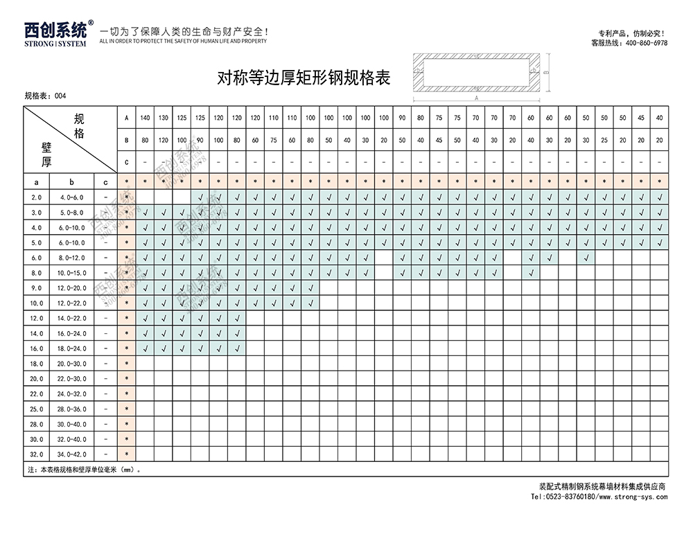 《最新规格型号一览表》西创系统装配式精制钢直角方管精致钢尖角方管（包含高精钢、精密钢、精细钢）(图5)