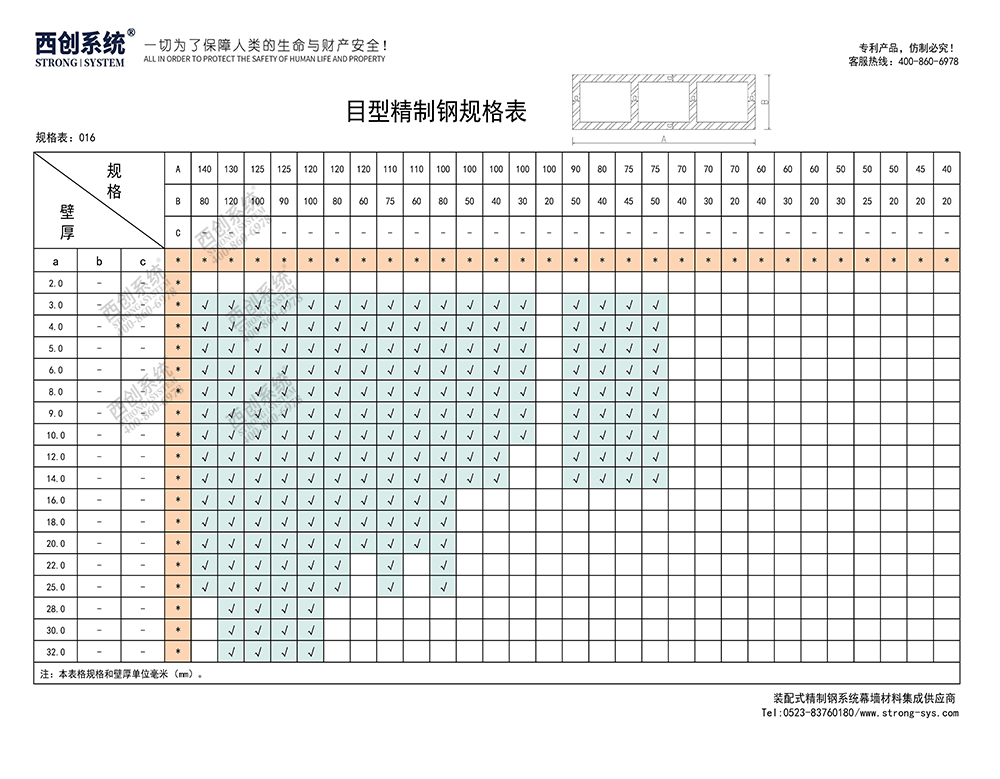 《最新规格型号一览表》西创系统装配式精制钢直角方管精致钢尖角方管（包含高精钢、精密钢、精细钢）(图17)