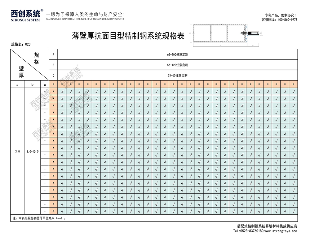 《最新规格型号一览表》西创系统装配式精制钢直角方管精致钢尖角方管（包含高精钢、精密钢、精细钢）(图24)