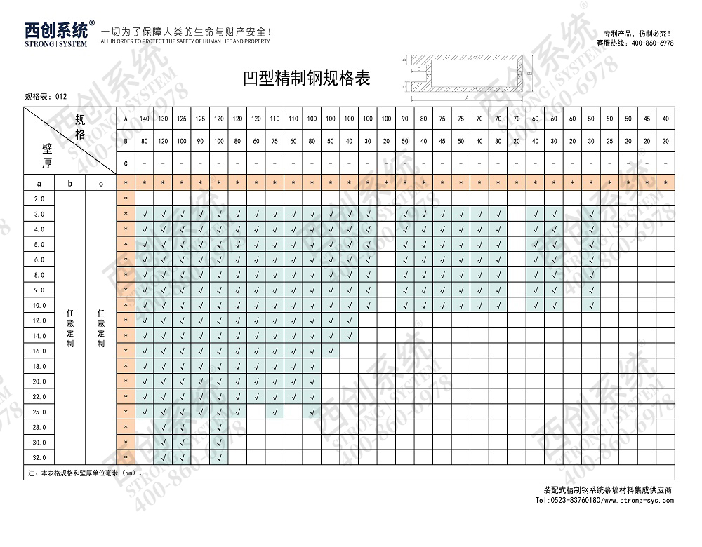 西创系统凹型矩形幕墙精制钢幕墙型材(图5)