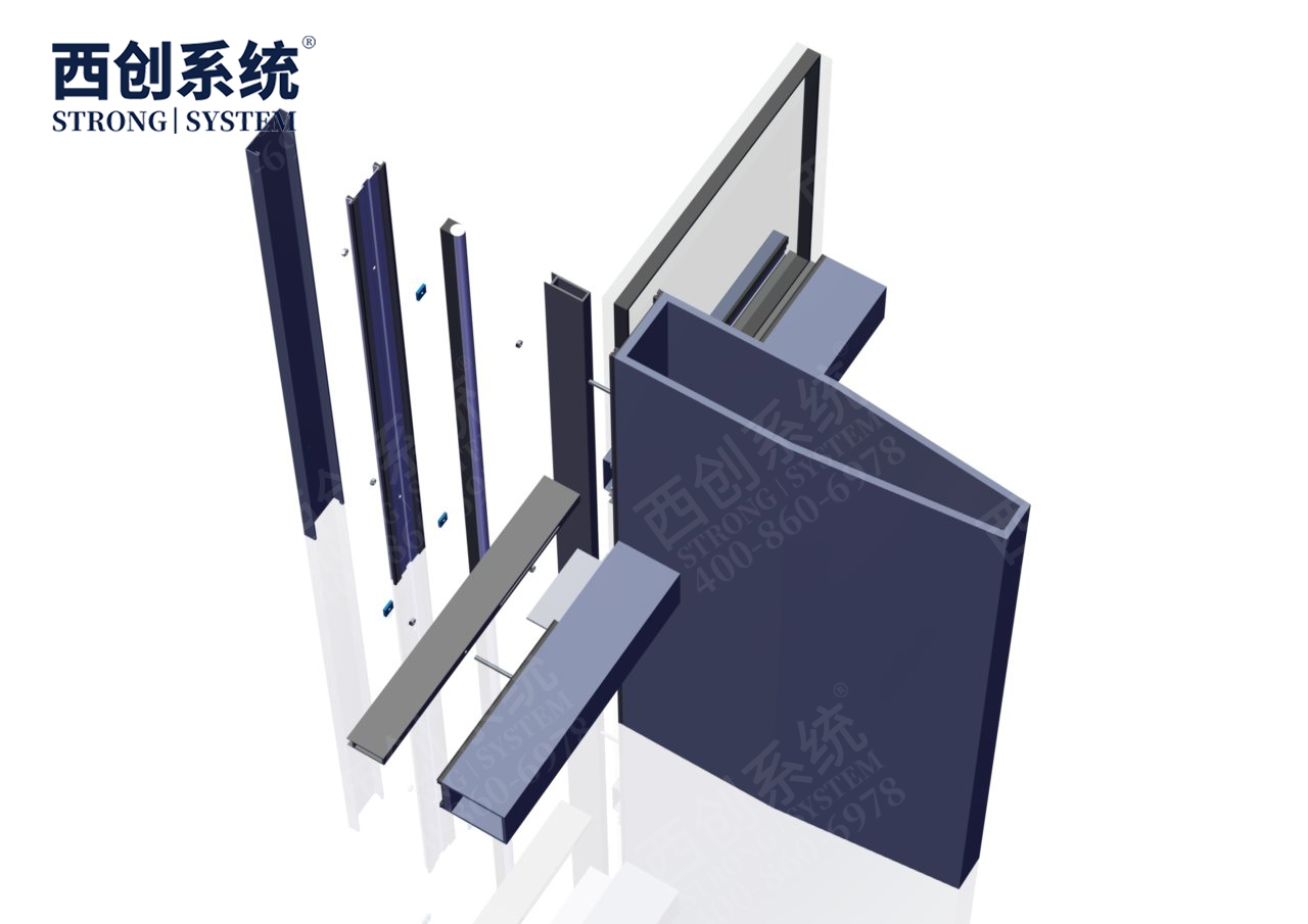 上海青浦项目铣卡槽锥形（平头）精致钢/前抗面加厚矩形精制钢玻璃幕墙系统-西创系统(图9)