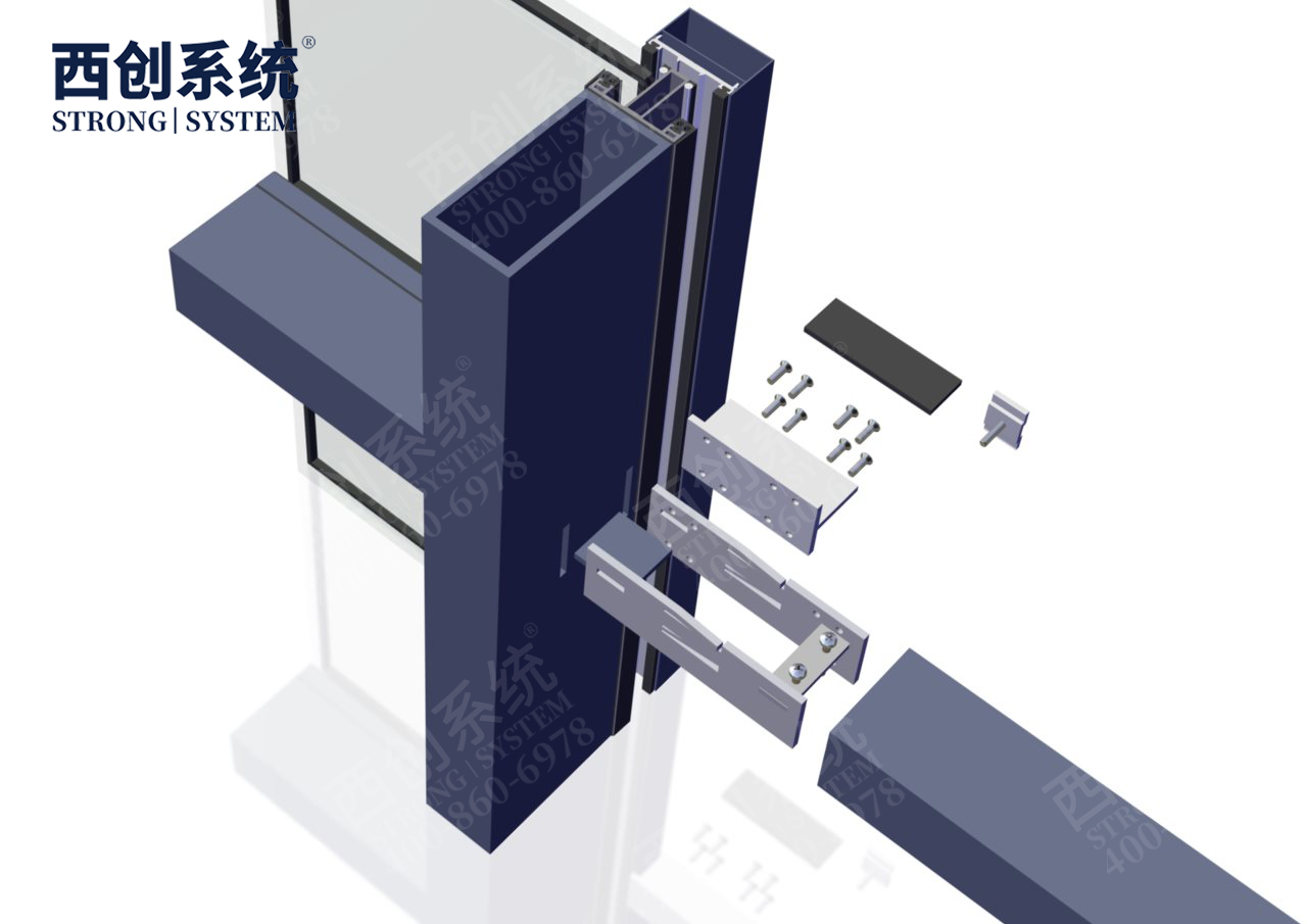 自锁限位式钢板插芯连接/横梁高度可调——西创系统矩形精制钢玻璃幕墙系统(图15)