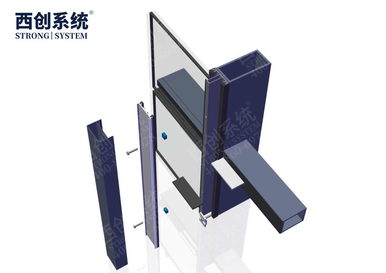 自锁限位式钢板插芯连接/横梁高度可调——西创系统矩形精制钢玻璃幕墙系统(图13)